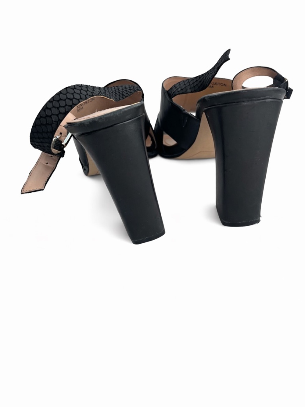 Tahari Black Leather & Textured Slingback Block Heels - Picture 3 of 3